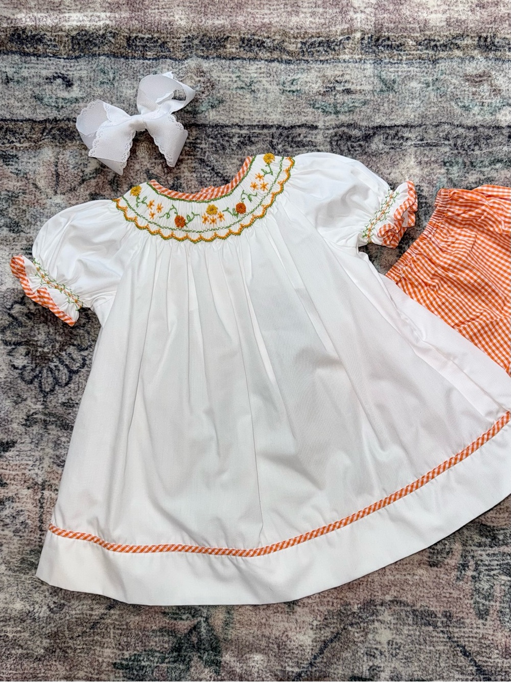 Smocked Fall Harvest Dress with Bloomers Petit Ami - 6M